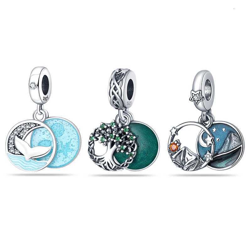 925 Silver Charms Camping Night Sky Double Dangle Charm Fits 3mm Original Bracelet Necklace For Women DIY Jewelry Gifts Hot Sale XJ250726