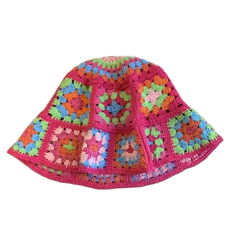 red crochet hat Fashion Colorful Woolen Hat Womens Autumn and Winter Cute Handmade Plush Hat Knitted Fisherman Bucket Hats 250725