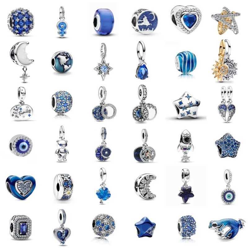 925 Silver Blue Pendant Stars Clip Beads Moon Charm Fits Original Bracelet Necklace Accessories Women Jewelry Planet DIY Gift XJ250726