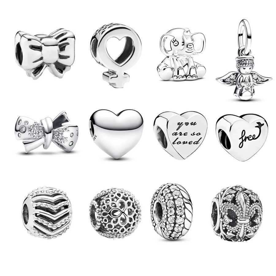 New Arrivals Sparkling Bow Angel Engravable Heart Charm Bead Fit Original 925 Sterling Silver Pan Bracelet DIY Jewelry Gift XJ250726