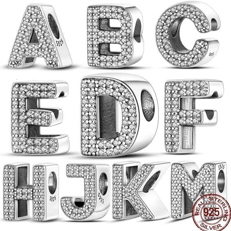 925 Sterling Silver 26 Letter Silver Series Shiny Zircon Lucky Letter Beads Charm Suitable for 3MM Original Bracelet XJ250726