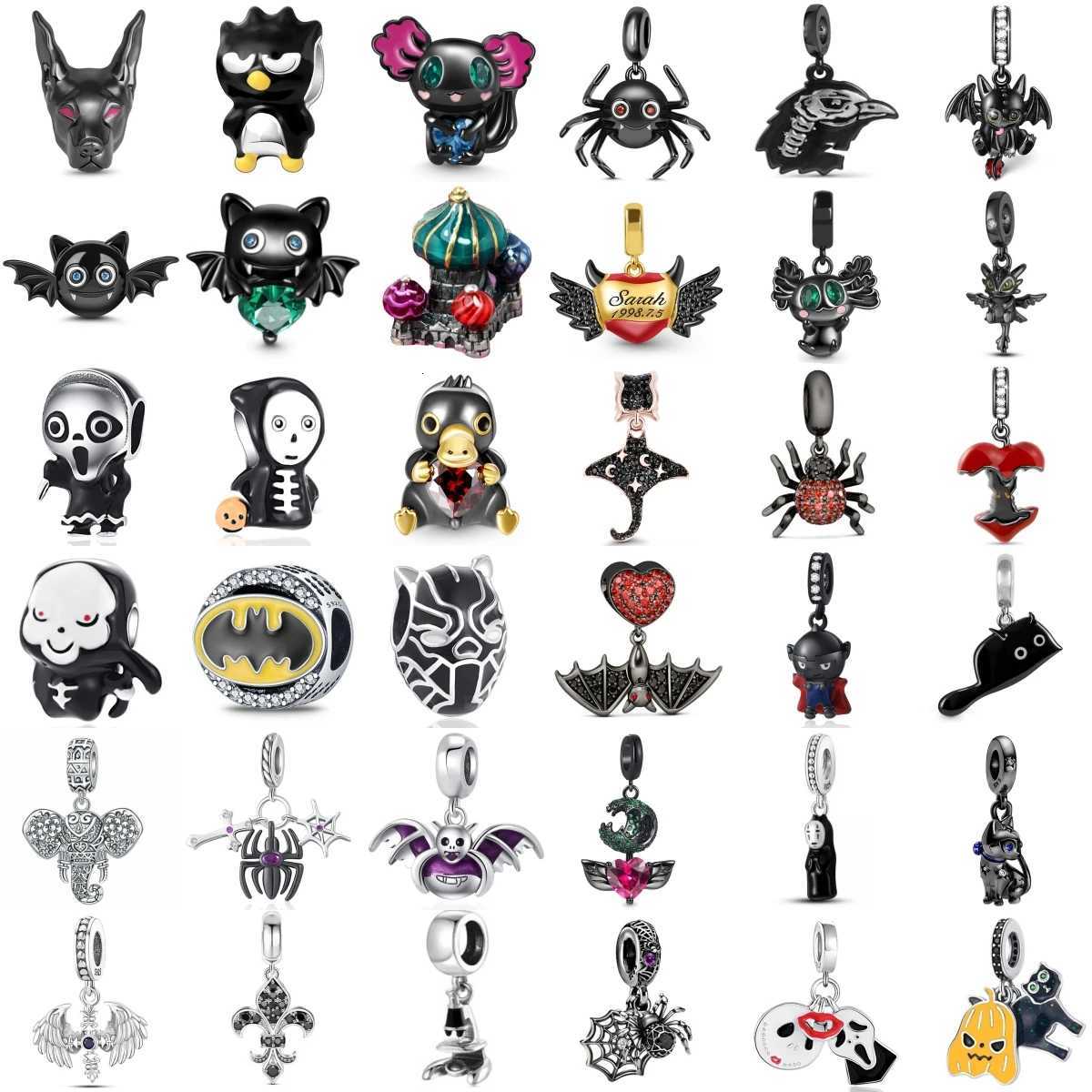 925 Sterling Silver Charm Fit Original Bracelet Accessories Women Jewelry Black Mysterious Series Bat Spider Duck XJ250726