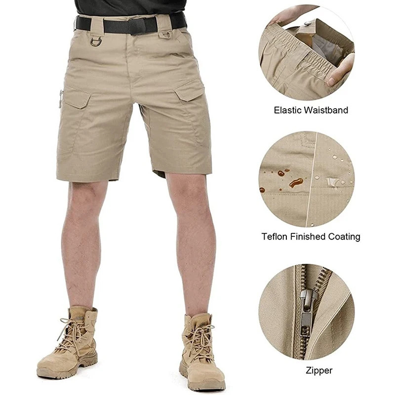 Urban Tactical Shorts Mens Waterproof Cargo Outdoor Work Breathable Quick Dry Pants Solid Summer Workout Casual Shorts 250725