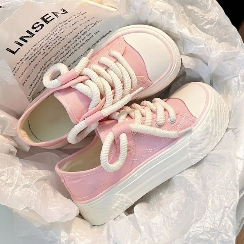 High on Platform Pink Lace Up Cute Women Footwear Kawaii Black Ladies Shoes Urban Daily Routine Spring Korean A 250725