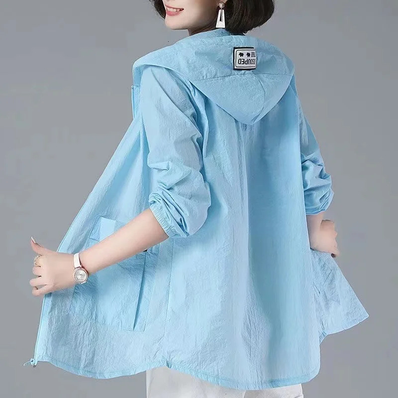 2025 Spring Summer Fashion Thin Windbreaker Women Jacket Coat Female Hooded Long Baseball Uniform Loose Jackets 250721