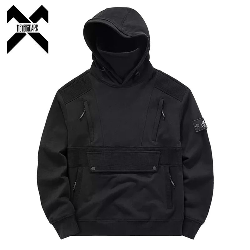 Men Functional Hoodies Streetwear Autumn Tactical Patchwork Turtleneck Sweatshirt Pullover Fashion Hoodie Techwear 250725
