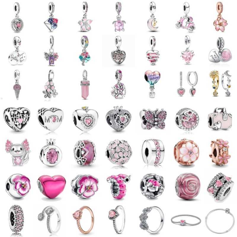 Pink Pave Enamel Flower Butterfly Diy Bead Fit Original 925 Sterling Silver Plated European Charms Bracelet Jewelry Accessories XJ250726