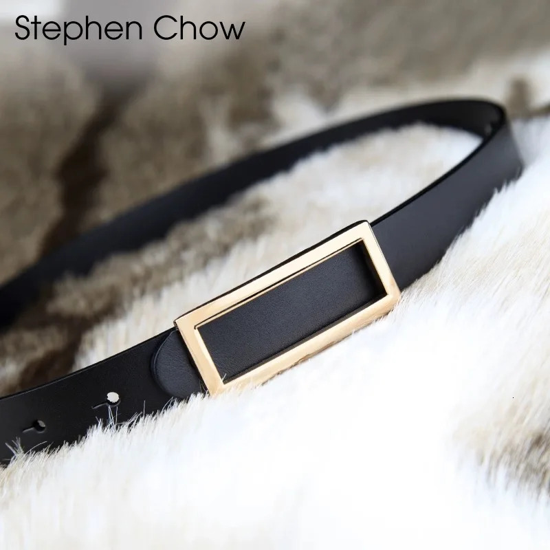 High Quality Cowskin Belt Women Solid Color Genuine Leather Belts Fashion Waist Belt Gold Rectangle Buckle Waistband for Dress 250723