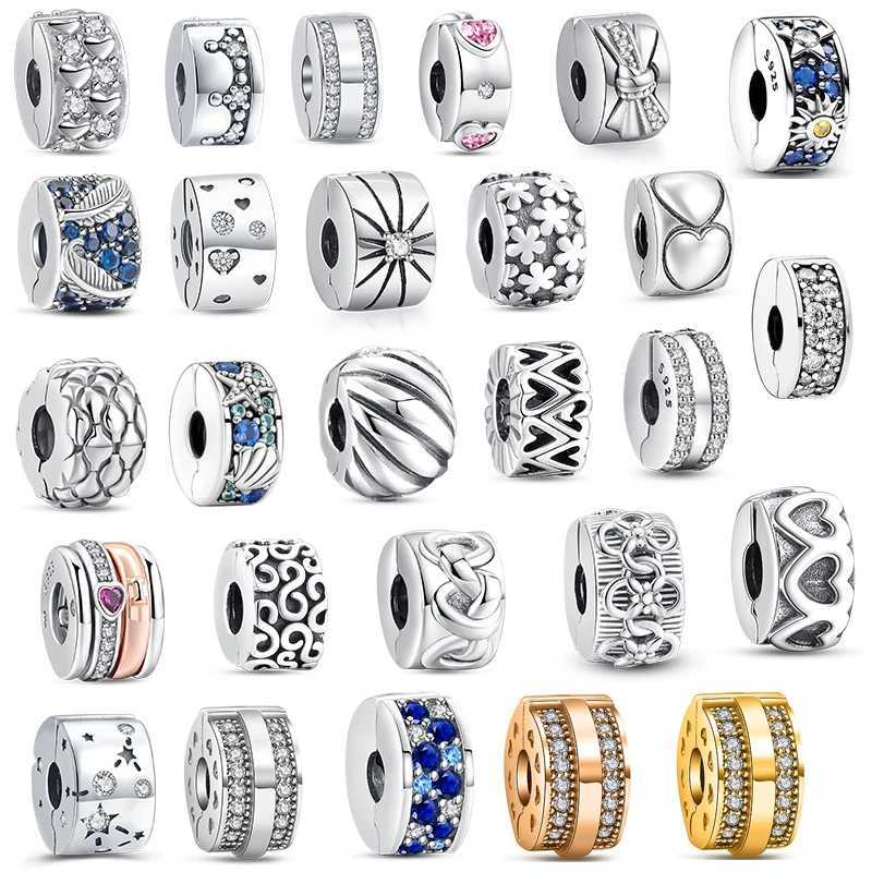 100% CZ 925 Silver Charm Clips Band of Hearts Crown Shell Clear Pave Fit Original Pantaro Bracelet DIY Beads Fine Women Jewelry XJ250726