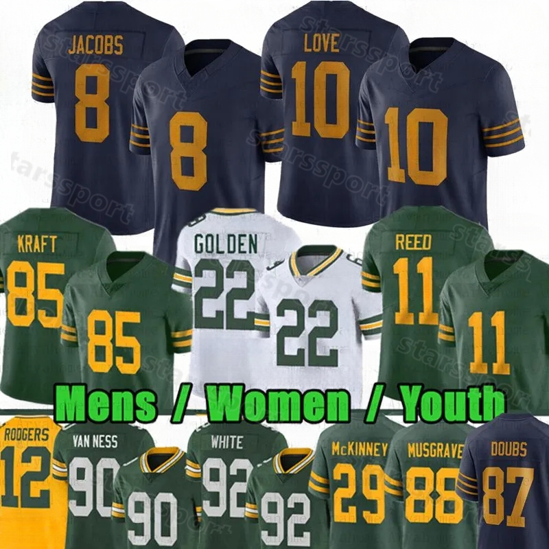 2025 New Love Aaron Jayden Reed Josh Jacobs Matthew Golden Football Jerseyss Edgerrin Cooper Walker Doubs KRAFT Morgan Starr Wicks Nixon Musgrave Me