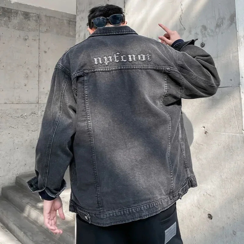 Mens Denim Jacket Cartoon with Embroidery Male Jean Coats Wide Shoulders Autumn Loose ed Winter Outerwear Low Cost G 250724