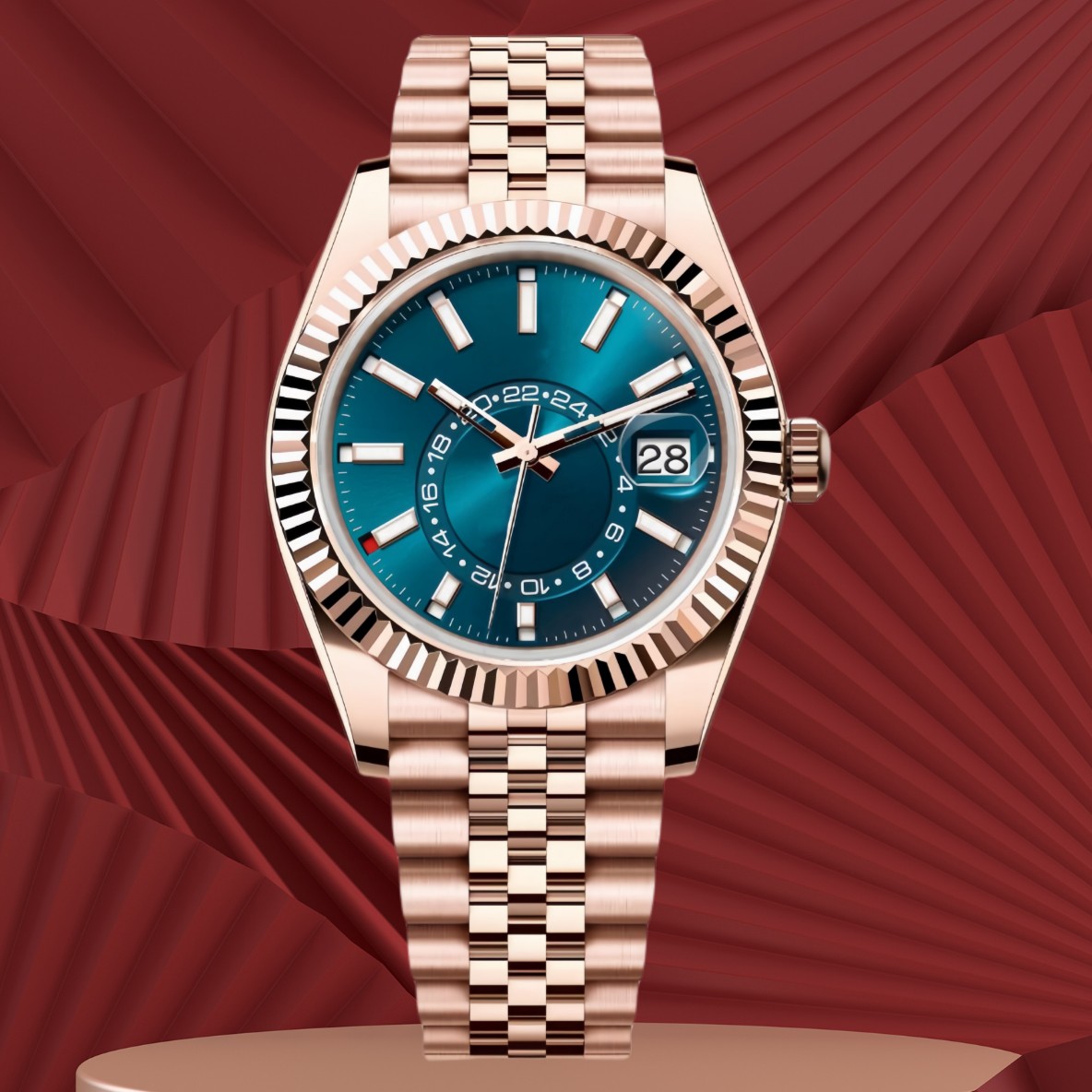 Watch fully automatic men's watches luxury design watch 42mm new product green movement sliding all stainless steel strap mechanical night ligh