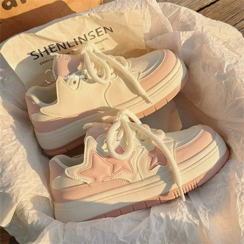 Chaussures coréennes kawaii rose plate-forme baskets femmes vintage vulcanize printemps été décontracté tennis femelles chaussures de chaussures