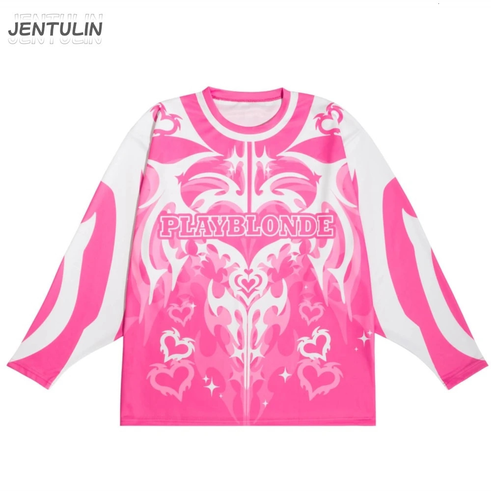 Y2K Streetwear Mens Clothing Retro Motorcycle PLAYBLONDE Graphic Print Tshirt Goth Loose Long Sleeve Pullover Aesthetic Top Tee 250724