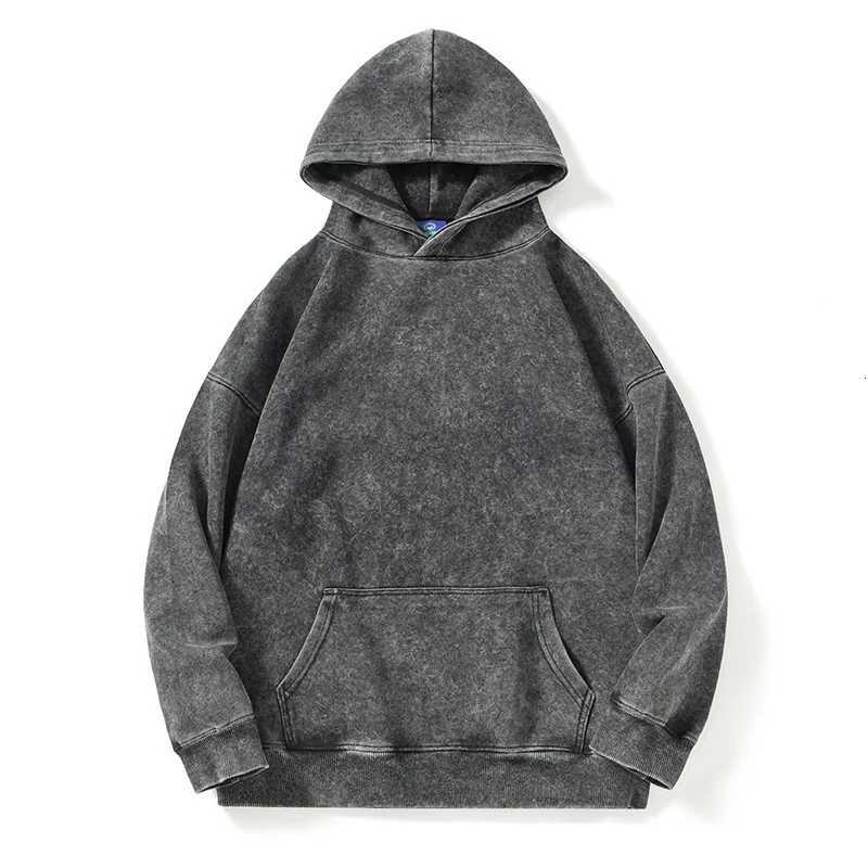 New Washed Retro Distressed Pure Cotton Hoodie for Men and Women Solid Color Pullover Fashionable Casual Hooded Sweatshirt XJ250726