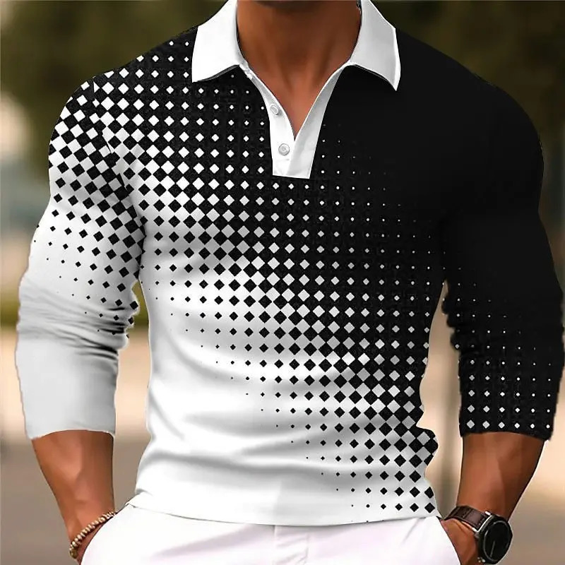 Round Dot Pattern Mens Fashion Trend Polos T-Shirts 6XL Plus Size Long Sleeve 3D Printed Street Polo Tops Tee 250724