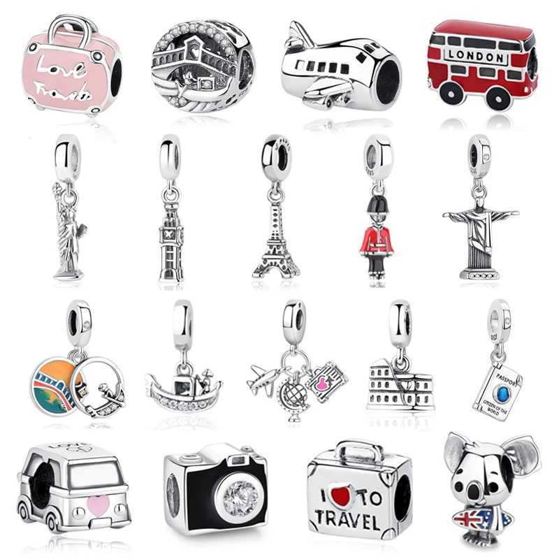 Original 925 Sterling Silver Charms Camera Suitcase London Bus Heart Beads Fit Bracelets Necklaces DIY Jewelry Women XJ250726