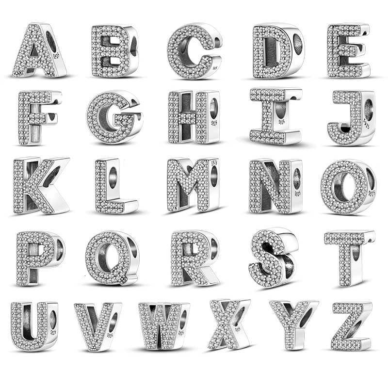 925 Sterling Silver Fit 925 Original Bracelet DIY A-Z Alphabet Charms Bead CZ Zircon Letter Dangle Pendant Jewelry Gift XJ250726