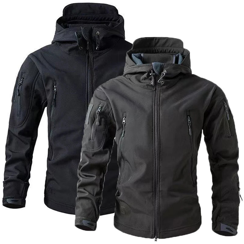 Mens Winter Fleece Sharkskin Tactical Outdoor Jackets Camping Hiking Trekking Hunting Fishing Climbing Cargo Hoodie Coat 250725
