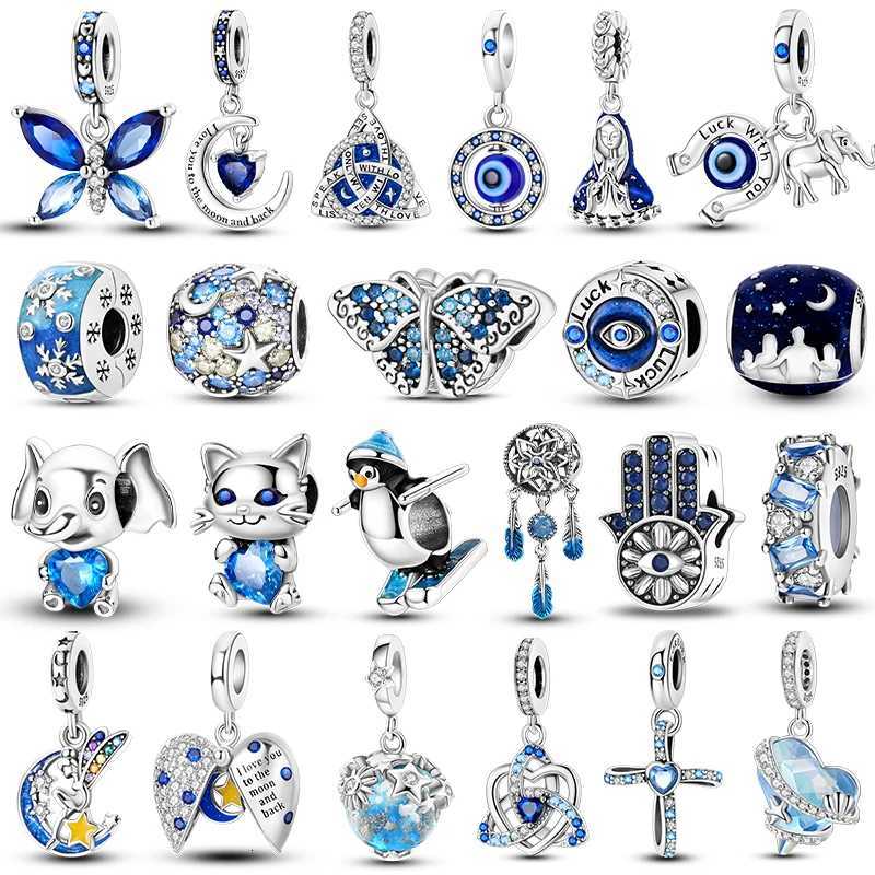 925 Silver Charm Beads Blue Series Fit Bracelet Charms DIY Original Fashion Pendants For Jewelry Making XJ250726