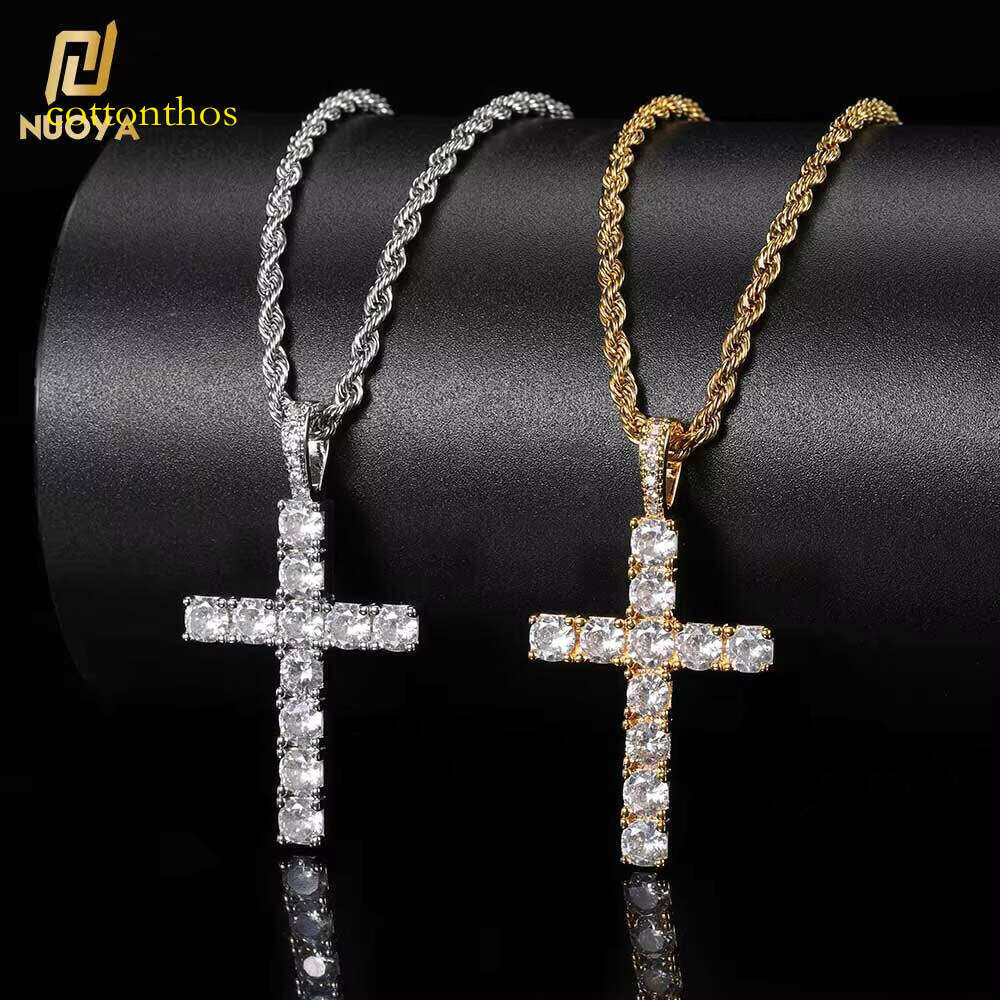 European and American Hip Hop Jewelry Gold Christian Jesus Bling Dia Cross Pendant Necklace for Men Women
