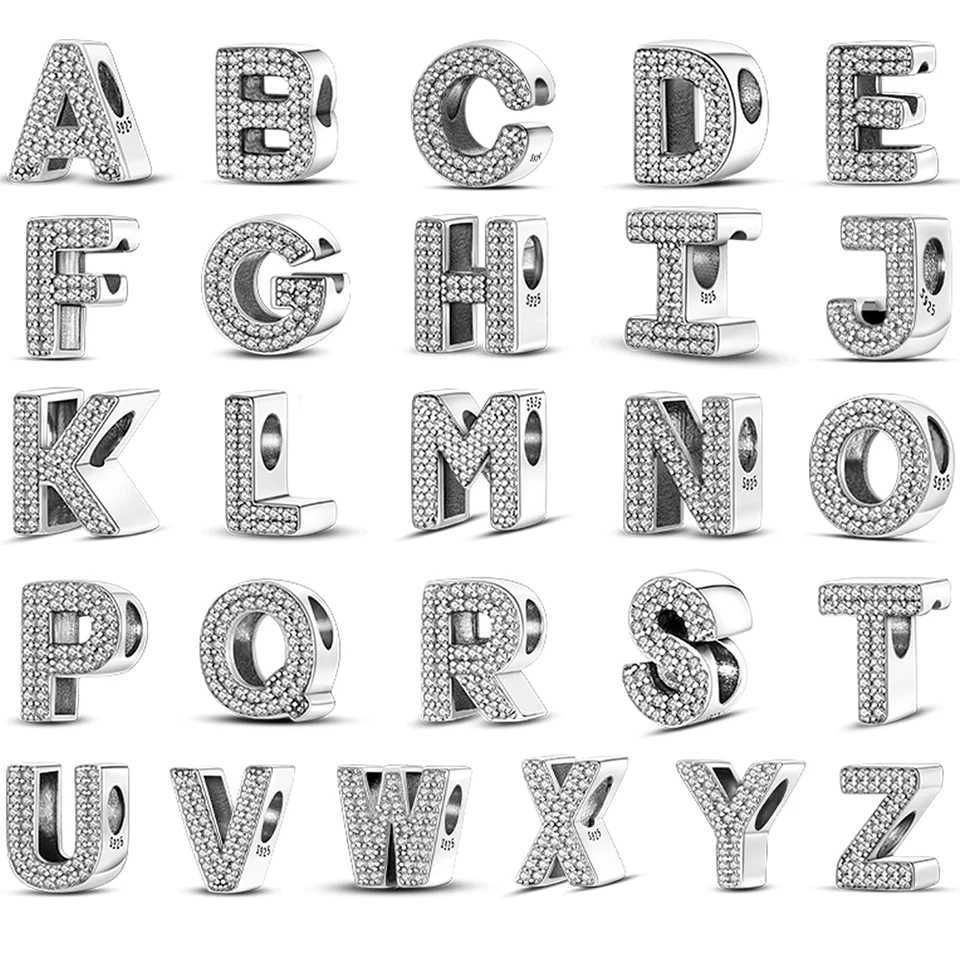 26 A-Z Alphabet Beads 925 Sterling Silver Letter Charm Fit Original Bangle Charms Bracelet CZ Zircon Bead Jewelry XJ250726