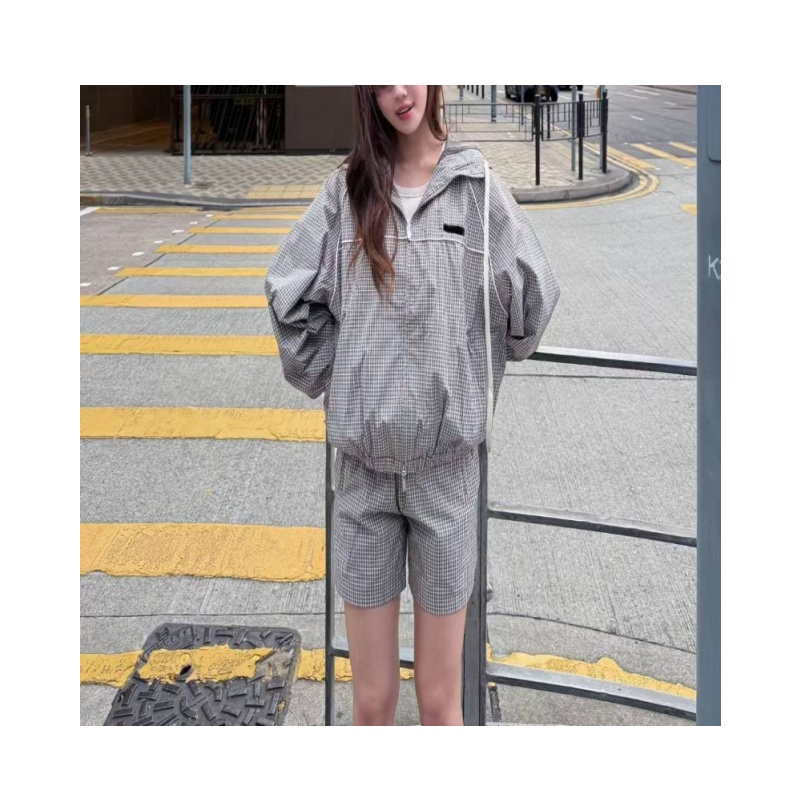 Windproof jackets women fashion designer jacket plaid hooded top glossy long sleeved womens coats high quality versatile sports casual loose classic