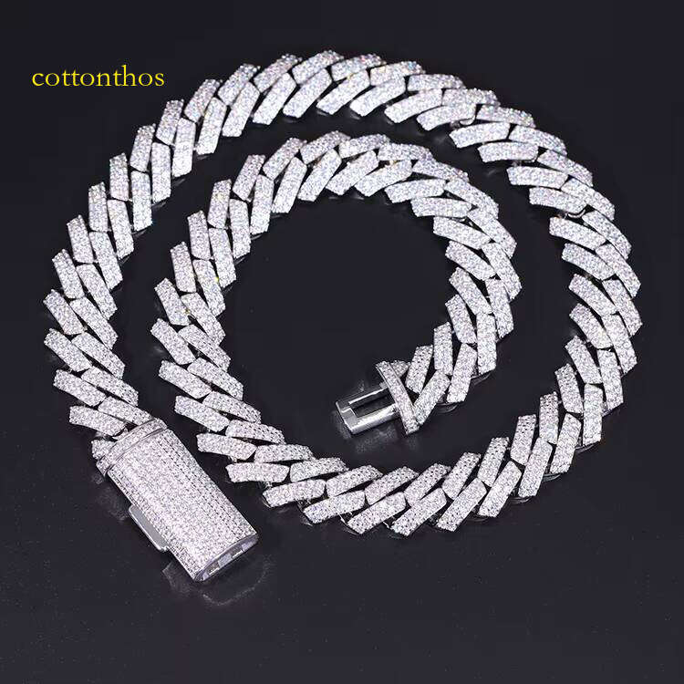 2023 Hot Sale Heavy 15mm 2rows Sier with Vvs Moissanite Cuban Link Chain Mens Hip Hop Necklace/bracelet