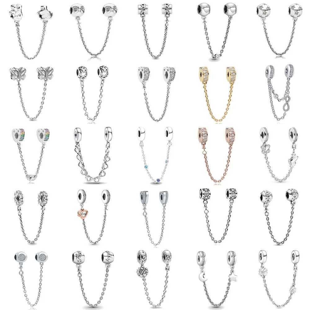 New Hot DIY Jewelry Heart Family Tree Safety Chain Charms Fit Original Bracelet Women 925 Silver Sparkle Zircon Clip Beads XJ250726