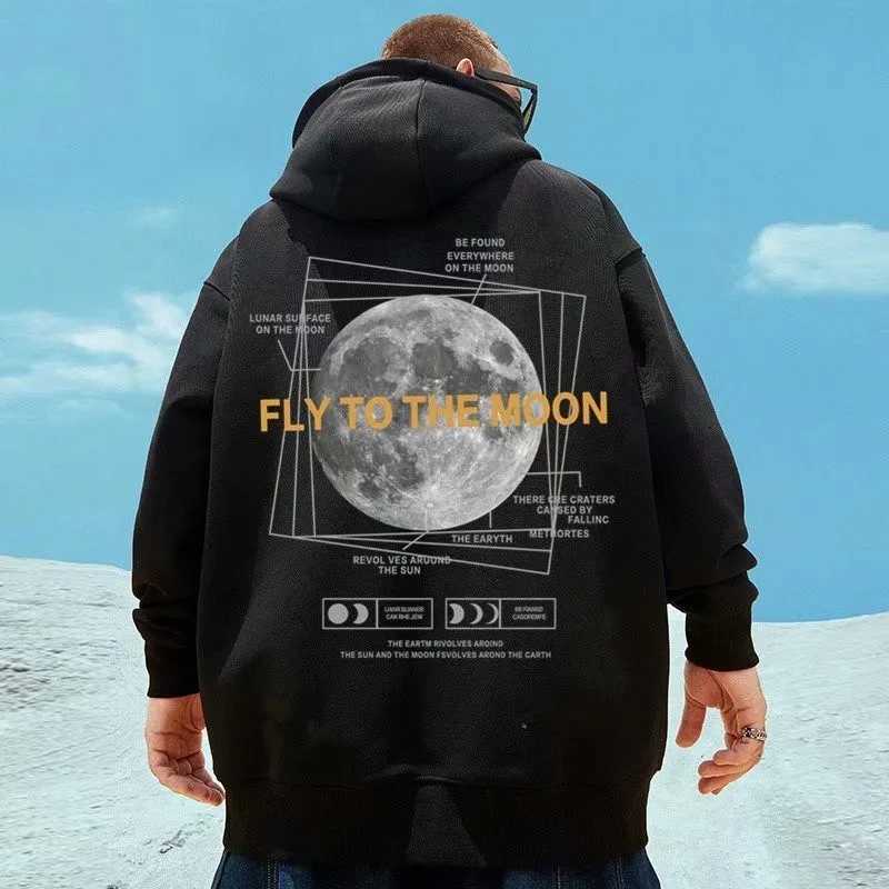 8XL Hoodie Mens Large Sweater Hoodie Loose American Fashion Moon Print Long Sleeve Double Shirt XJ250726