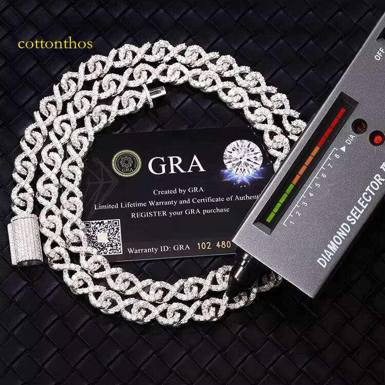 Hip Hop Jewelry 9mm Wide Infinite Shape Insert Vvs Moissanite with GRA Certificate S Cuban Link Chain for Cool Guys