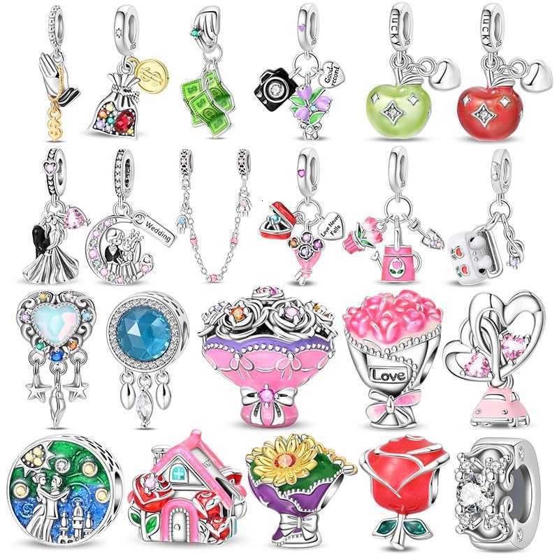 100% 925 Sterling Silver Couple Flower House Charms Beads Ple Money Pendant Fits Original Bracelet DIY For Women Jewelry XJ250726