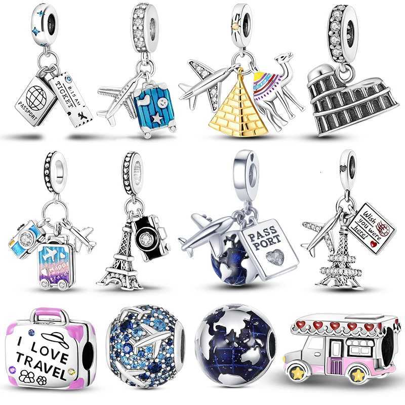 Travel Series Original Charms 925 Silver Plane World Paris Pendants Beads Fit Bracelet Jewelry Making Woman Charm XJ250726