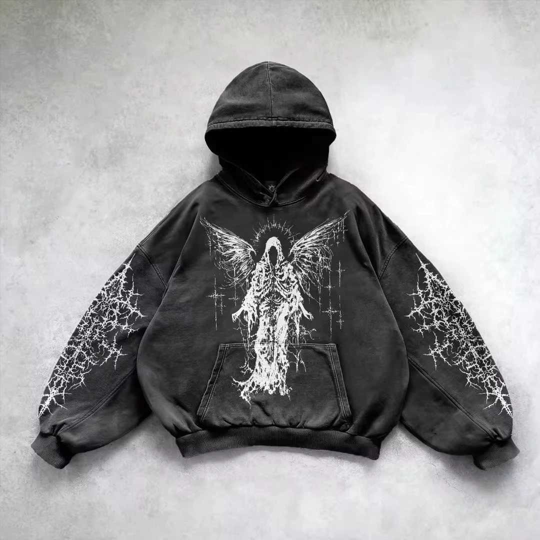 Retro Gothic Graphic Print Hip Hop Hoodie for Men Y2K Grunge Punk Casual Loose Pullover Women Streetwear Sweatshirt Hoodies XJ250726