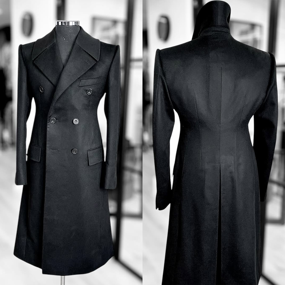 Fashion Woolen Blend Coat Men Black Over Jacket Overcoat Double Breasted Long Plus Size Warm Formal Business Costume Customized