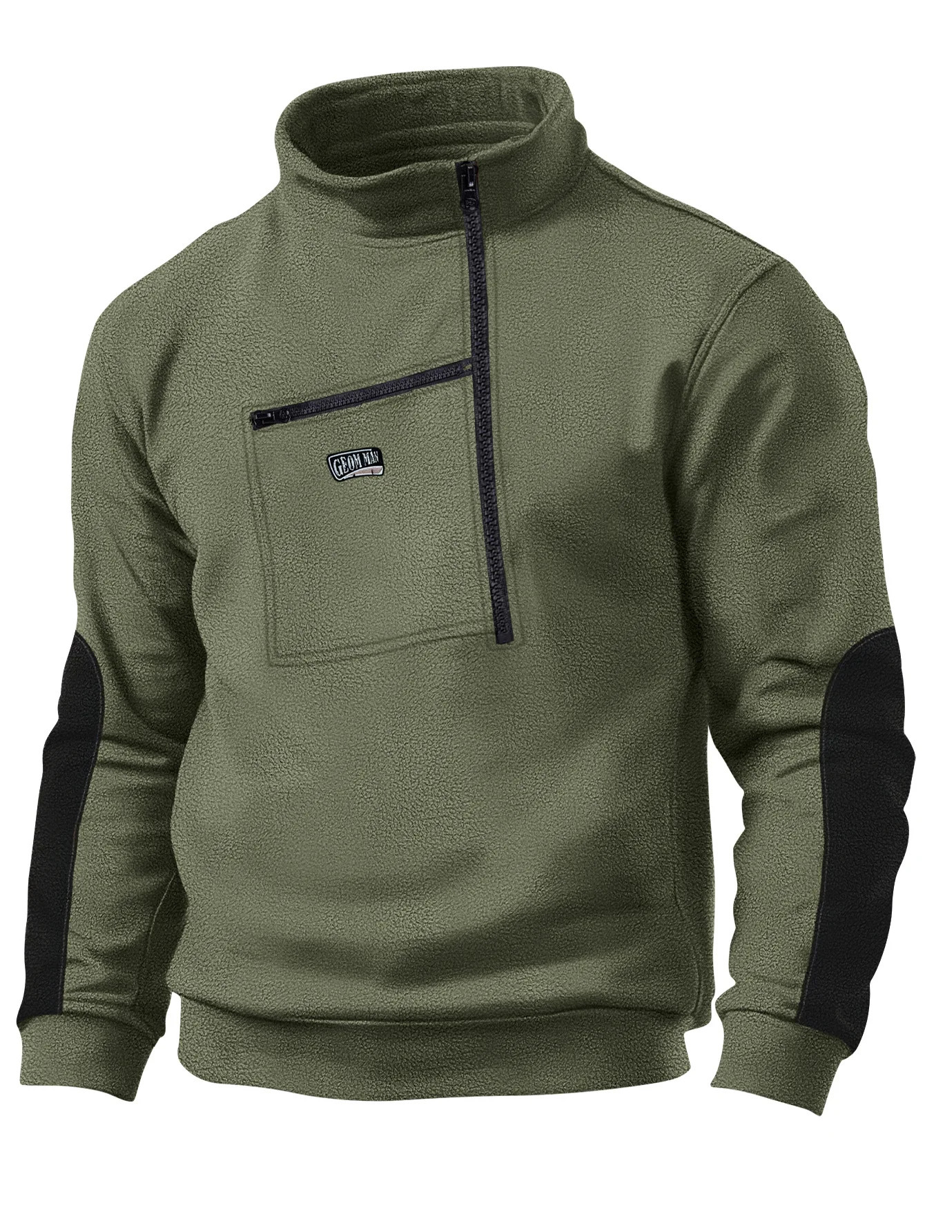 Mens Autumn and Winter Casual Fleece Stand Collar Half Zip Long Sleeve Tactical Pocket ed Hoodie Sweater 250725