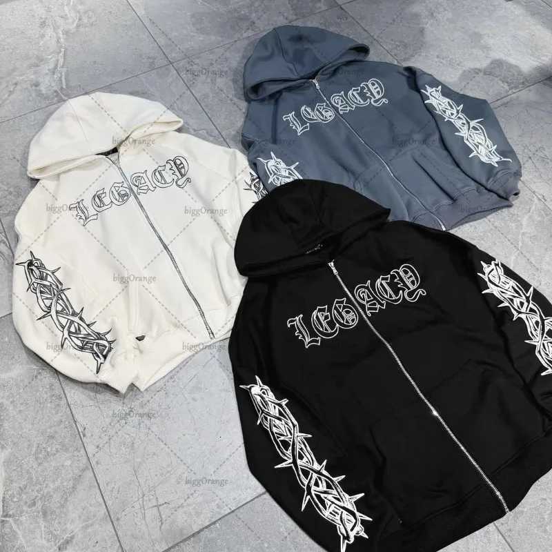 Street Hip-hop Personality Line Letter Casual Loose Zipper Hoodie Men American Retro Harajuku Fashion Oversized Sweatshirt Women XJ250726