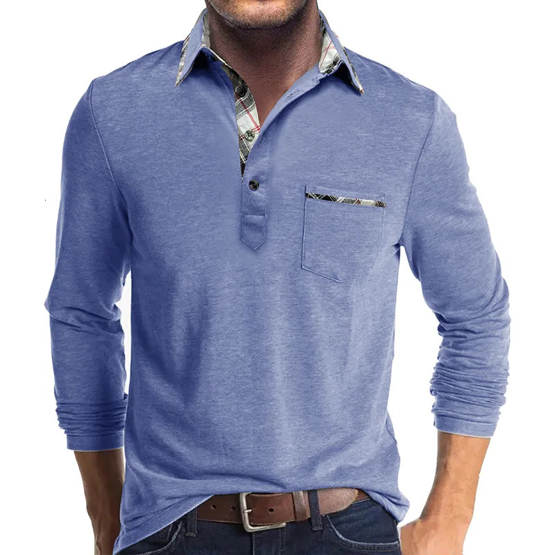 Autumn Winter Trend Mens Long Sleeve Casual Shirt Solid Lapel Button Up Pullover Tops Turn Down Collar Bottoming Polo Shirt 250724