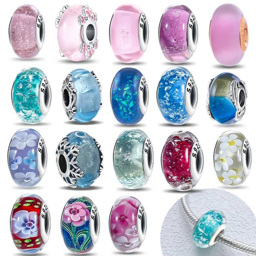 Original Certified Pink Glass Bead Blue Romantic Beads Fit Bracelet Charms 925 Sterling Silver Women DIY Jewelry Making XJ250726
