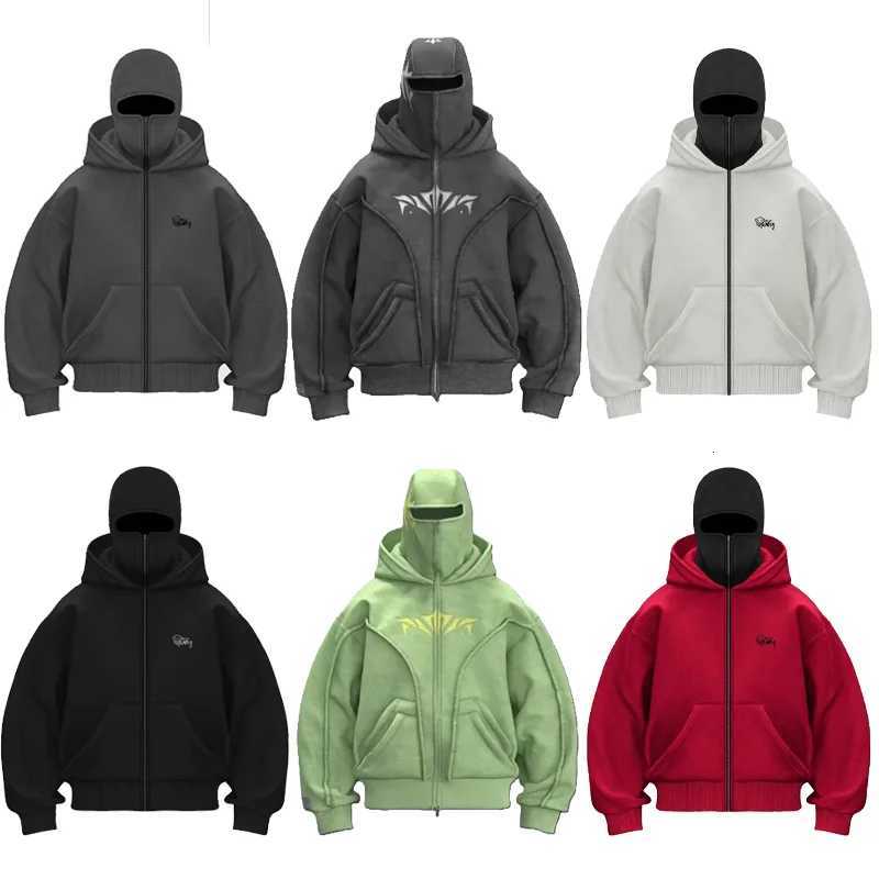 2K Zip Up Hoodie Gothic Hip Hop Harajuku Double Hat High Quality Oversized Streetwear Men Women Fashion Vintage Sweatshirt Top XJ250726
