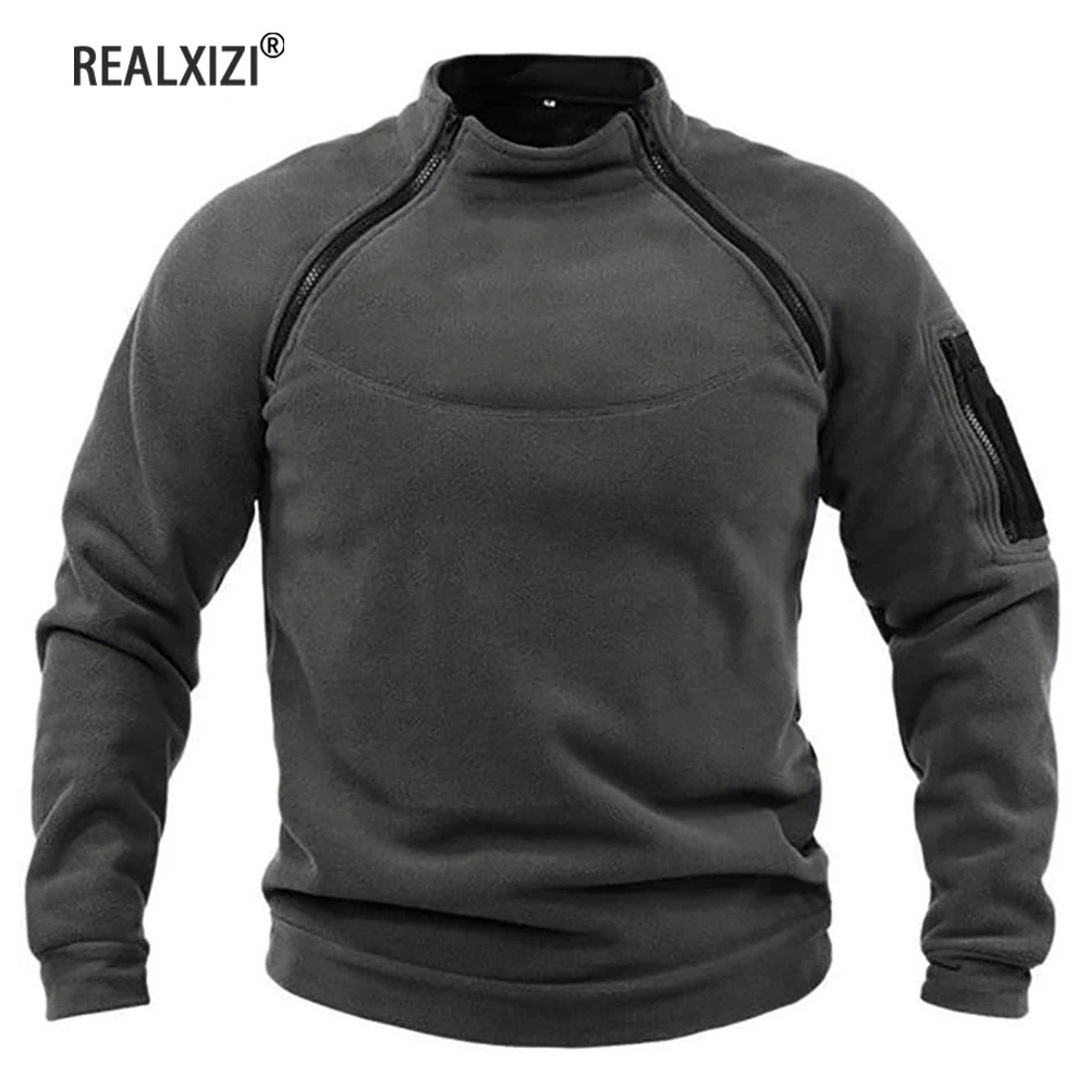 Mens Tactical Coat Stand Collar Hoodies Polar Fleece Jacket Windproof Warm Side Zippers Pullover Military Thermal Hiking Sweater 250725