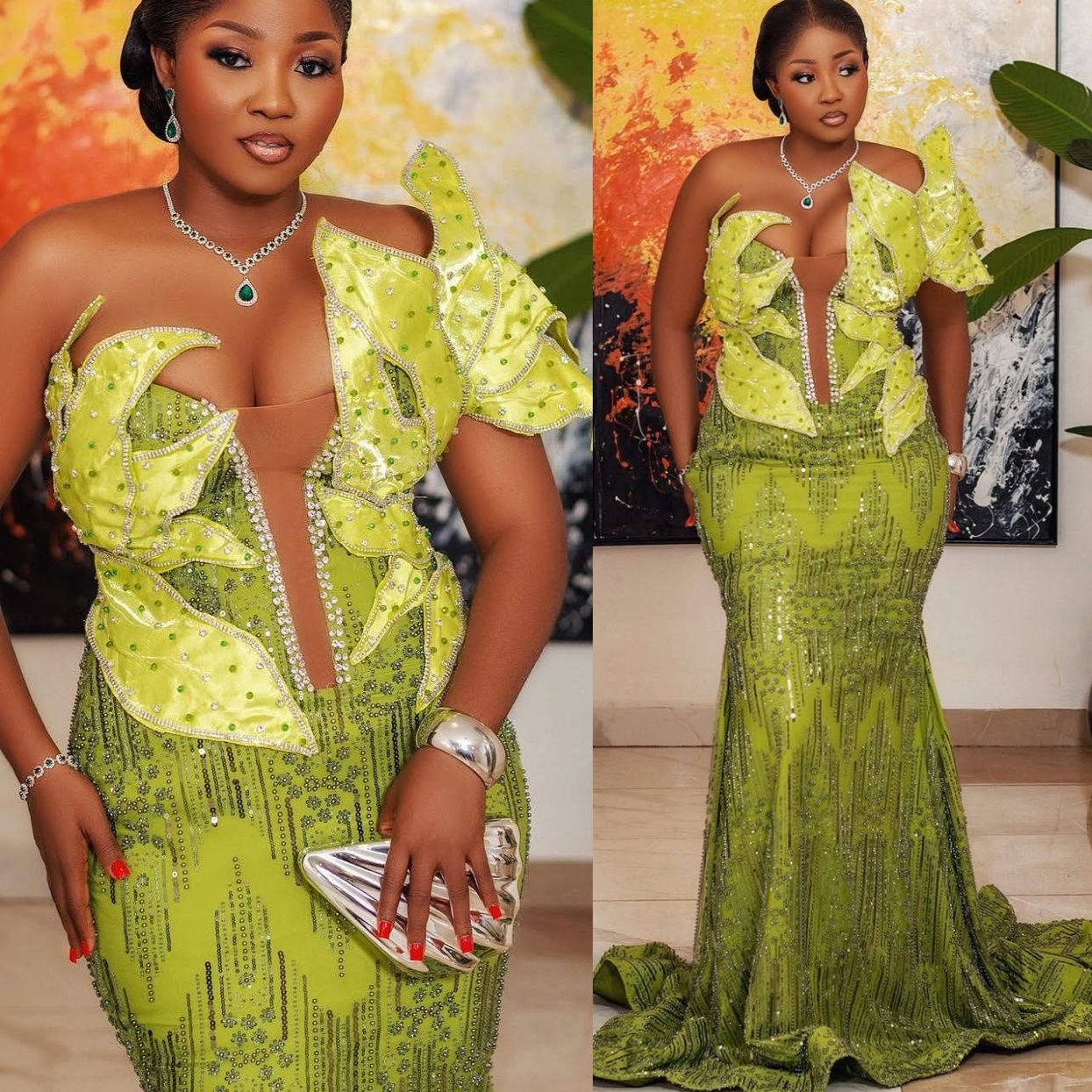 Mermaid Olive Green Prom Dresses 2025 Beaded Crystals Flowers Sequined Evening Formal Party Second Birthday Engagement Gowns Plus Size Dress For Spe
