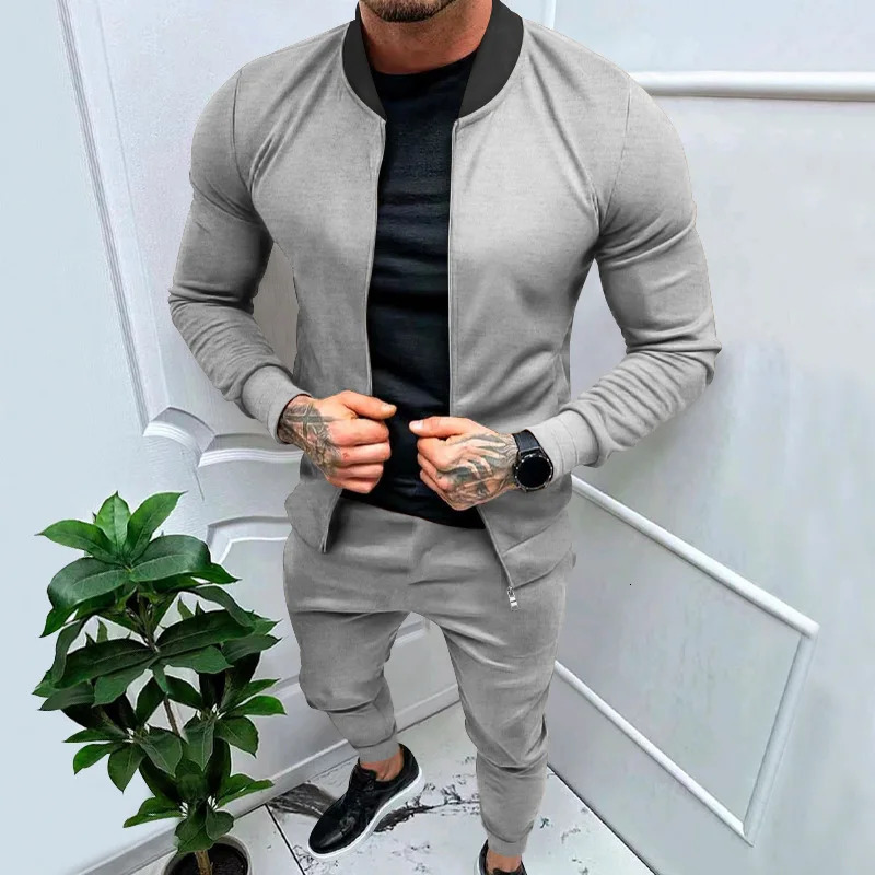 2024 European and American mens clothing fitness sports trend outdoor leisure mens zipper suit250723