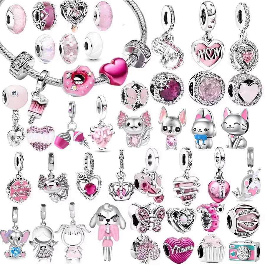 NEW Europeans Pink Original Charms Potion Murano Glass Heart Dangle Bead Fits 925 Sterling Silver Bracelet DIY Women Jewelry XJ250726