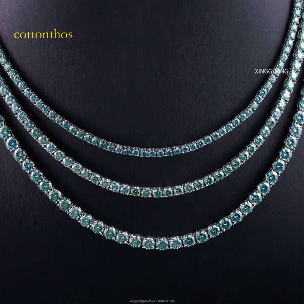 Fancy Color Green Fine Jewelry 2mm-6.5mm Wide in Stock S Sier GRA Moissanite Tennis Chain Necklace