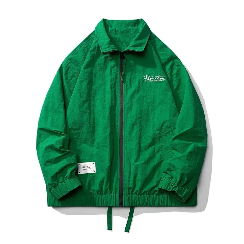 Men Hip Hop Streetwear Jacket Coat Retro Color Green Patchwork Harajuku Jacket Windbreaker Oversized Track Jacket Pocket Autumn 250724
