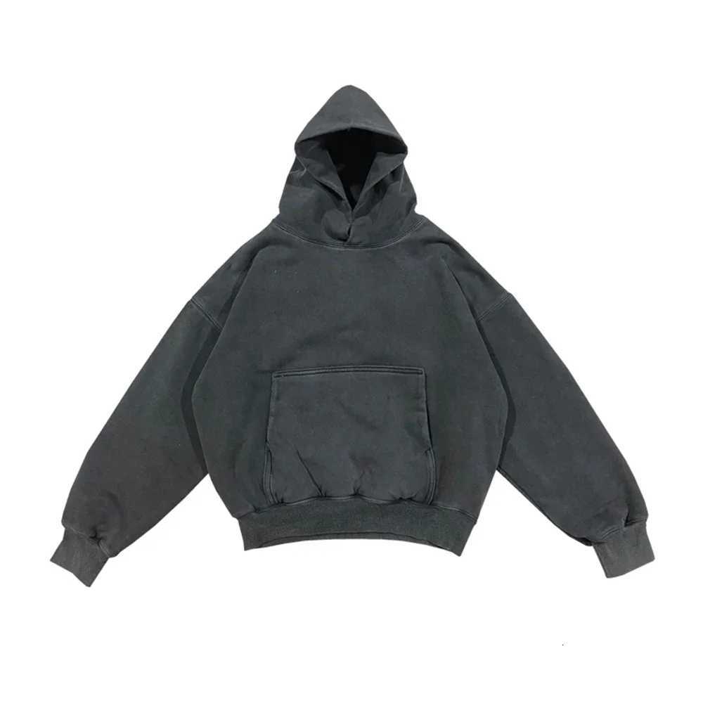 High Street Front Pocket Washed Baggy Black Hooded Hoodies Mens Solid Cleanfit Pullover Casual Sweatshirts Oversized XJ250726