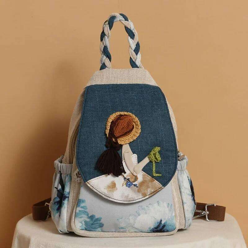 Women's Backpack fabric yarn hook knit double-layer dual-use backpack Hanfu casual small bag artistic style fresh and fresh