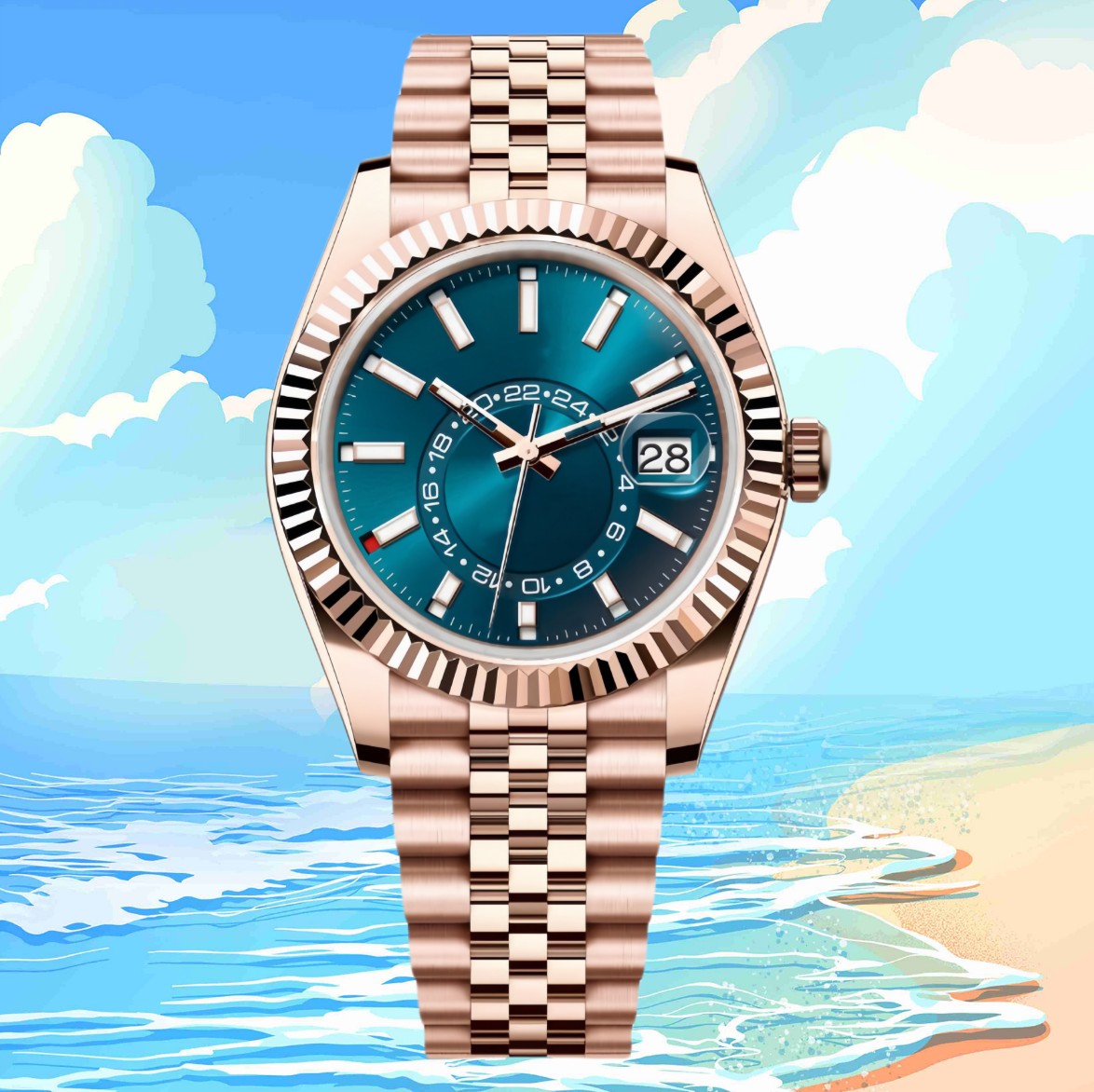 Watch fully automatic men's watches luxury design watch 42mm new product green movement sliding all stainless steel strap mechanical night ligh