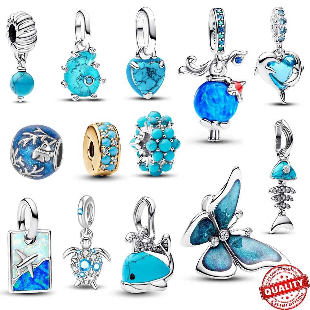 Hot Sale New 925 Sterling Silver Koi Shell Blue Ocean Series Dangle Charm Fits Original Bracelet DIY Kids Birthday Jewelry Gifts XJ250726